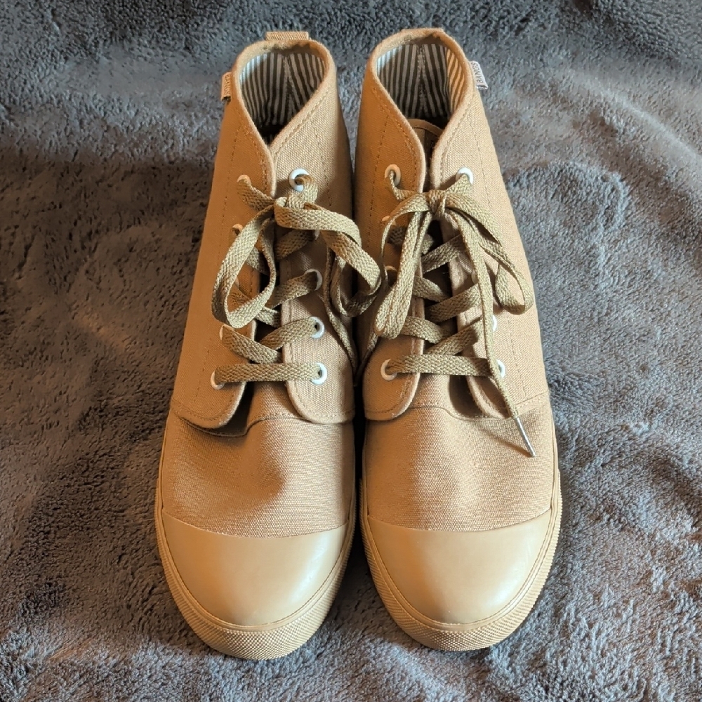 BANGS Embroidered High-Top Sneakers in Tan - Picture 3 of 8